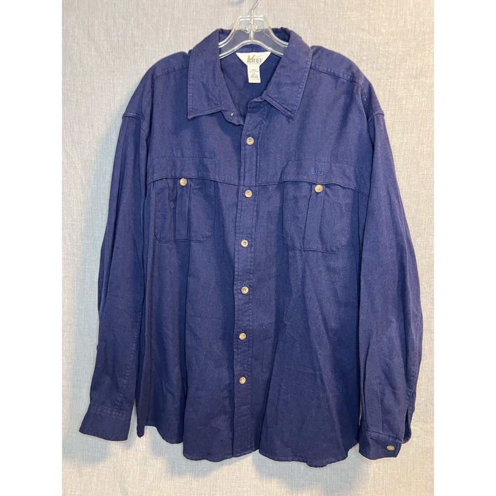 REI Co-Op Shirt Mens XXL Blue Button‎ Up Outdoor Casual Camp Hike Travel Pockets